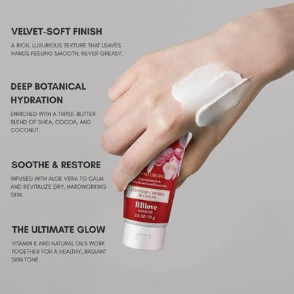 Luxury Hand Cream Moisturizing Set - 3-Pack 2.5 oz Japanese Cherry Blossom Lotion for Dry Hands, Travel-Sized Avelisse