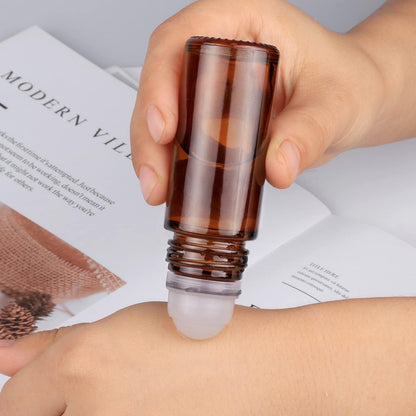 LNYMZD 2-Pack Brown Glass Essential Oil Roller Bottles - 30ml Refillable Roll-On Containers for Fragrances, Cosmetics & Deodorants