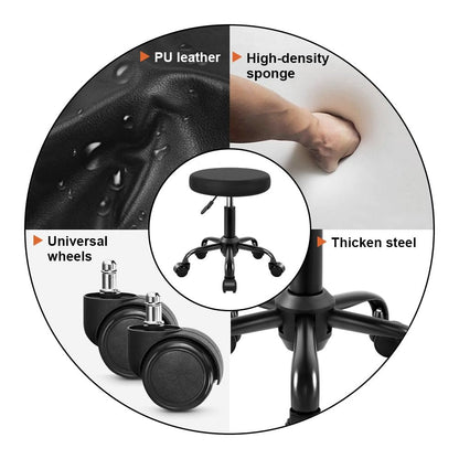 KKTONER Round Rolling Stool Height Adjustable Stool PU Leather Chair with Wheels Salon Spa Drafting Stools Small (Black) Avelisse