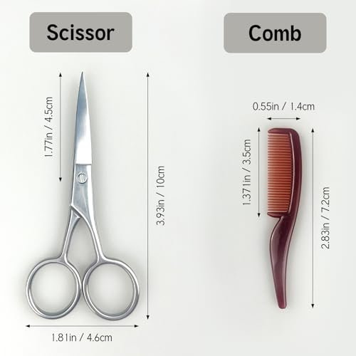 Jaasuee Mustache Grooming Set - Precision Scissors and Comb Kit for Men, Stainless Steel Facial Hair Trimming Scissors and Moustache Comb, Travel-Friendly - görsel 6