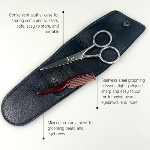 Jaasuee Mustache Grooming Set - Precision Scissors and Comb Kit for Men, Stainless Steel Facial Hair Trimming Scissors and Moustache Comb, Travel-Friendly - görsel 8