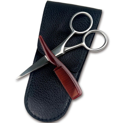 Jaasuee Mustache Grooming Set - Precision Scissors and Comb Kit for Men, Stainless Steel Facial Hair Trimming Scissors and Moustache Comb, Travel-Friendly