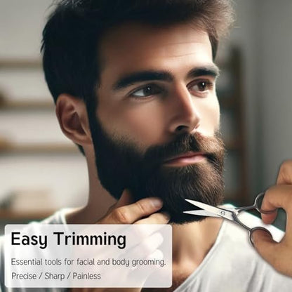 Jaasuee Mustache Grooming Set - Precision Scissors and Comb Kit for Men, Stainless Steel Facial Hair Trimming Scissors and Moustache Comb, Travel-Friendly