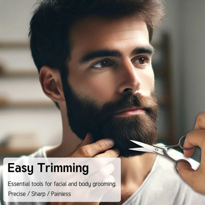 Jaasuee Mustache Grooming Set - Precision Scissors and Comb Kit for Men, Stainless Steel Facial Hair Trimming Scissors and Moustache Comb, Travel-Friendly