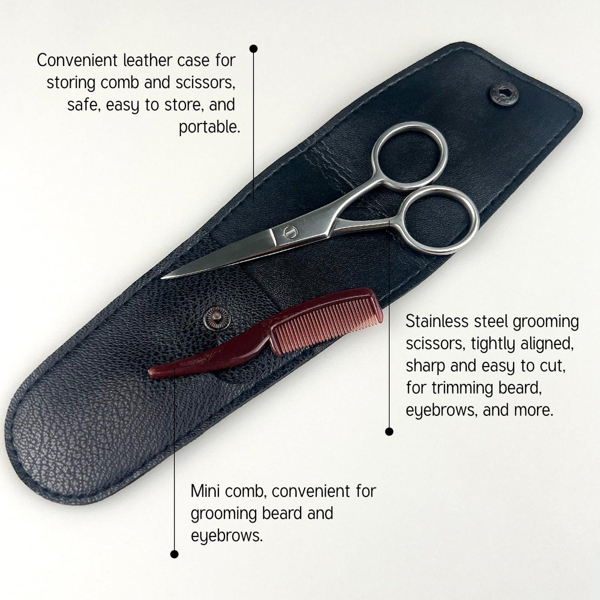 Jaasuee Mustache Grooming Set - Precision Scissors and Comb Kit for Men, Stainless Steel Facial Hair Trimming Scissors and Moustache Comb, Travel-Friendly - görsel 7