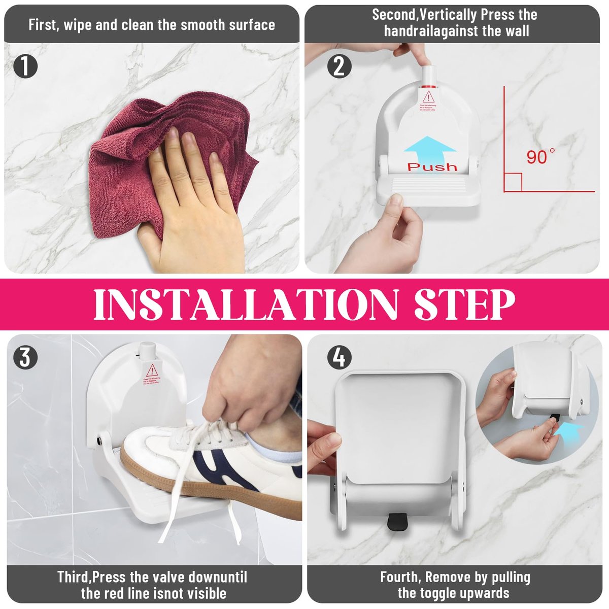 Foldable Shaving Step for Shower - Suction Cup Foot Rest for Shaving Legs, White ABS Shower Foot Rest Avelisse