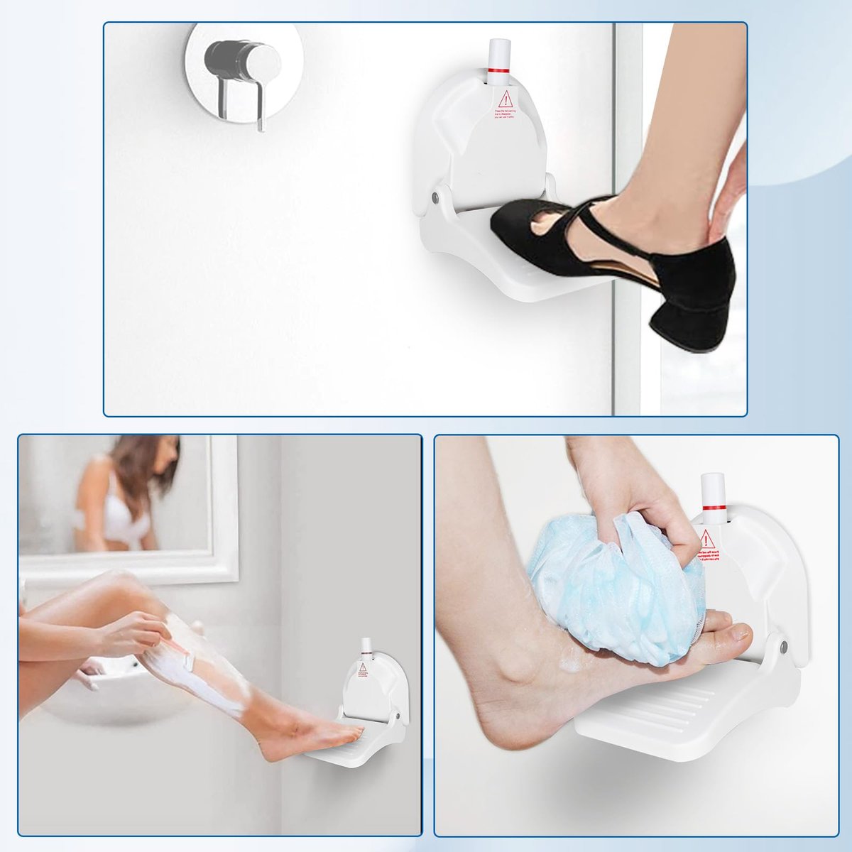 Foldable Shaving Step for Shower - Suction Cup Foot Rest for Shaving Legs, White ABS Shower Foot Rest Avelisse