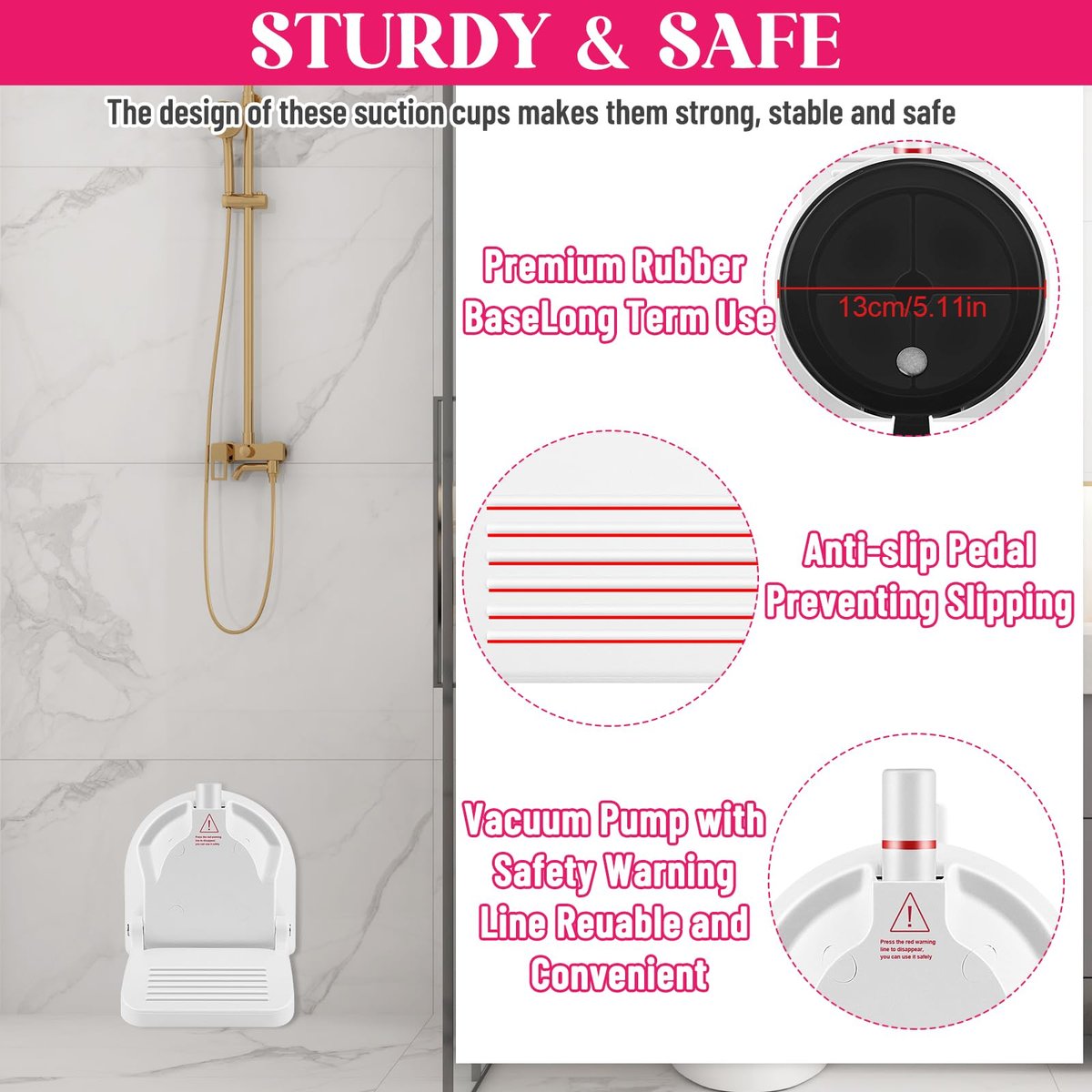 Foldable Shaving Step for Shower - Suction Cup Foot Rest for Shaving Legs, White ABS Shower Foot Rest Avelisse