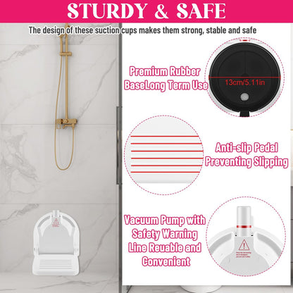Foldable Shaving Step for Shower - Suction Cup Foot Rest for Shaving Legs, White ABS Shower Foot Rest Avelisse