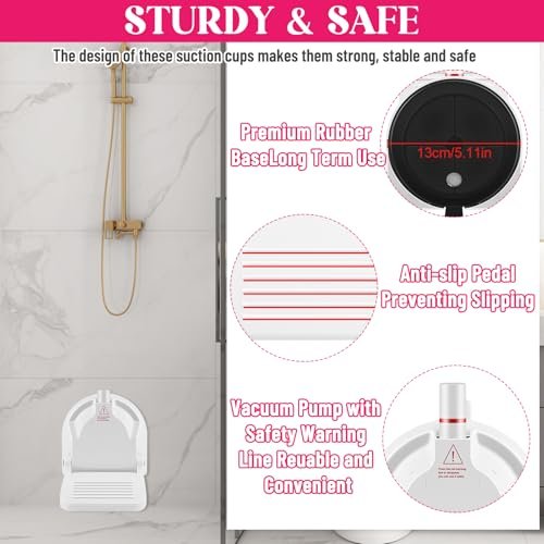 Foldable Shaving Step for Shower - Suction Cup Foot Rest for Shaving Legs, White ABS Shower Foot Rest Avelisse