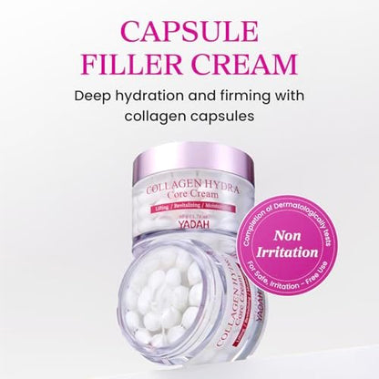 YADAH Collagen Hydra Core Cream – Capsule Filler Cream with 10 Types of Hyaluronic Acids, 1000ppm Low Molecular Collagen & Ceramide, Deep Hydration for Sensitive Skin, 1.76 oz Avelisse