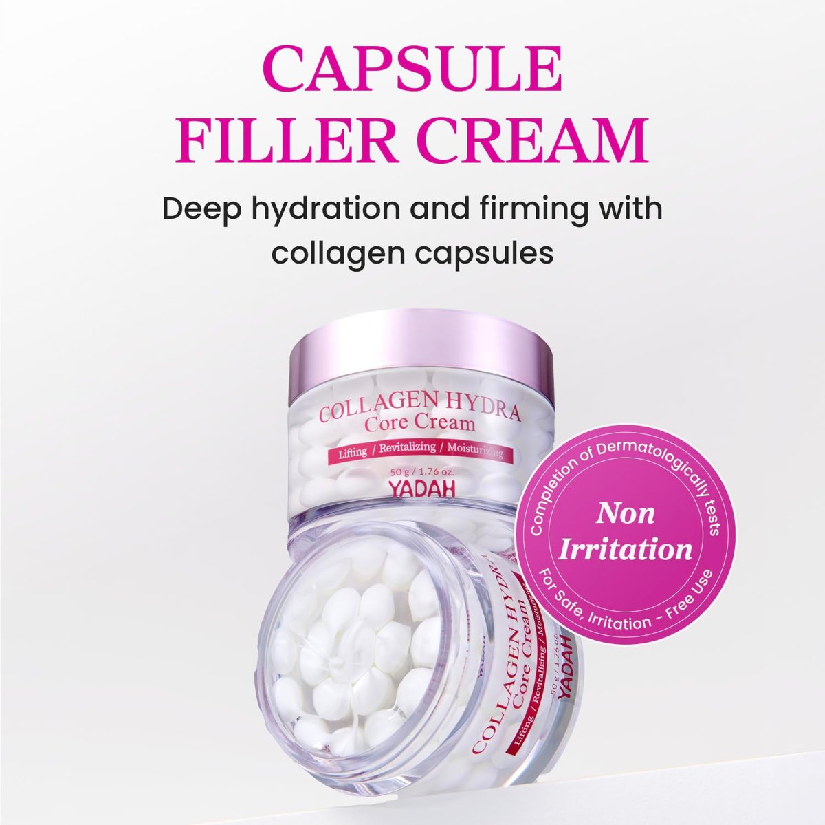 YADAH Collagen Hydra Core Cream – Capsule Filler Cream with 10 Types of Hyaluronic Acids, 1000ppm Low Molecular Collagen & Ceramide, Deep Hydration for Sensitive Skin, 1.76 oz Avelisse