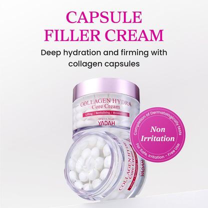 YADAH Collagen Hydra Core Cream – Capsule Filler Cream with 10 Types of Hyaluronic Acids, 1000ppm Low Molecular Collagen & Ceramide, Deep Hydration for Sensitive Skin, 1.76 oz Avelisse