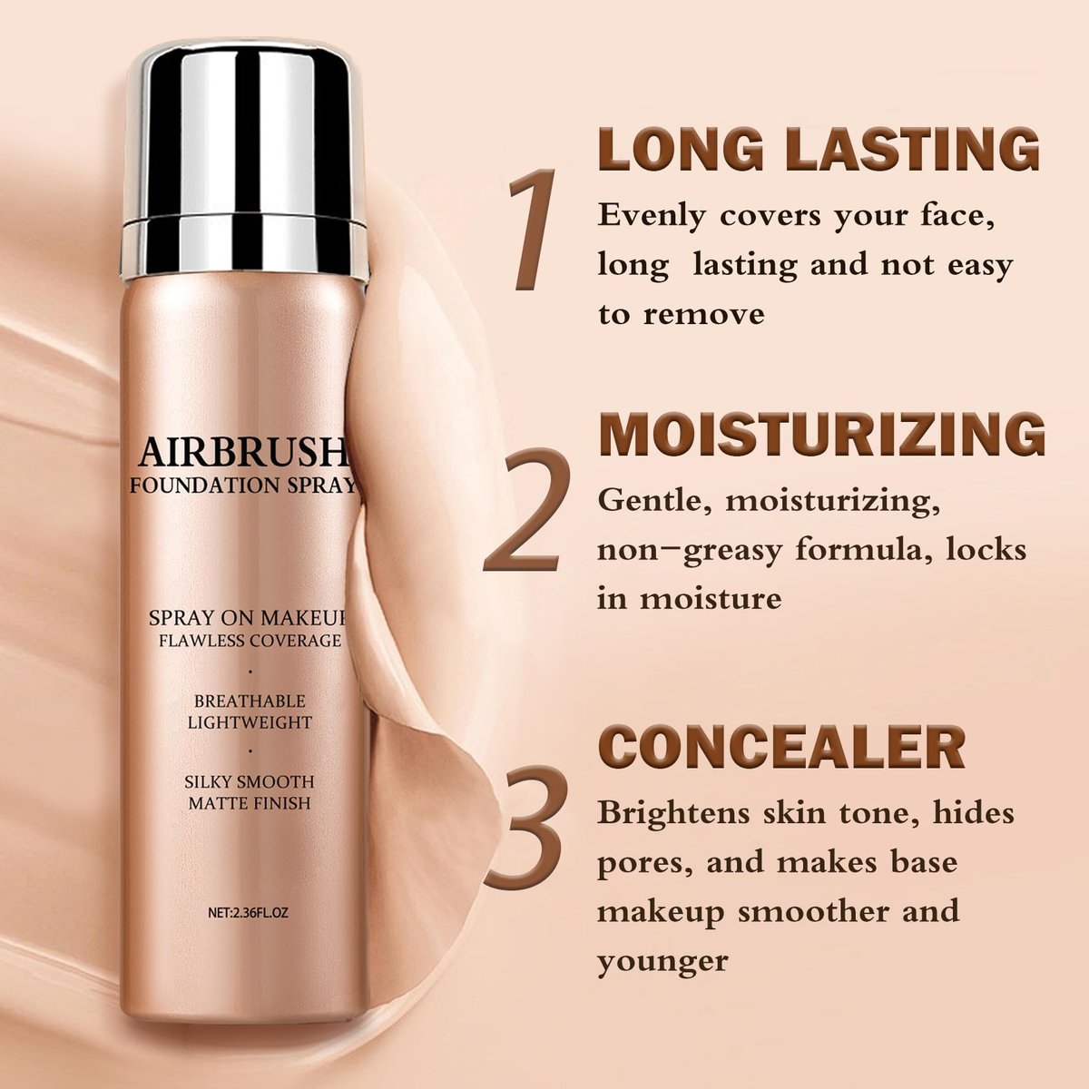 LZXLUKGIR Air Brush Foundation Makeup - Natural/Warm Porcelain, Buildable Coverage, Moisturizing Formula for Smooth Radiant Skin (4-Pack) - görsel 7