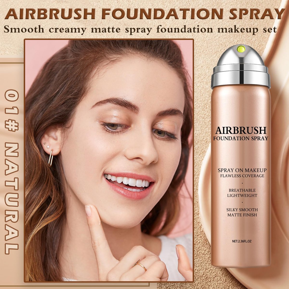 LZXLUKGIR Air Brush Foundation Makeup - Natural/Warm Porcelain, Buildable Coverage, Moisturizing Formula for Smooth Radiant Skin (4-Pack) - görsel 3