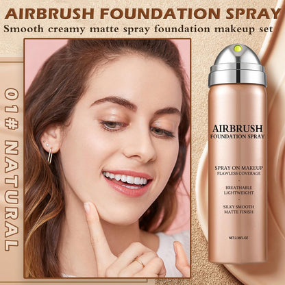 LZXLUKGIR Air Brush Foundation Makeup - Natural/Warm Porcelain, Buildable Coverage, Moisturizing Formula for Smooth Radiant Skin (4-Pack)