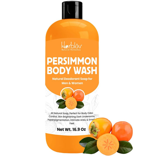 Herblov Persimmon Body Wash for Body Odor Control – Purifying Deodorizing Soap – Eliminates Odor in Underarms, Intimate Areas, Feet – Natural Deodorant Soap, Kids Safe (16.9 oz) Avelisse