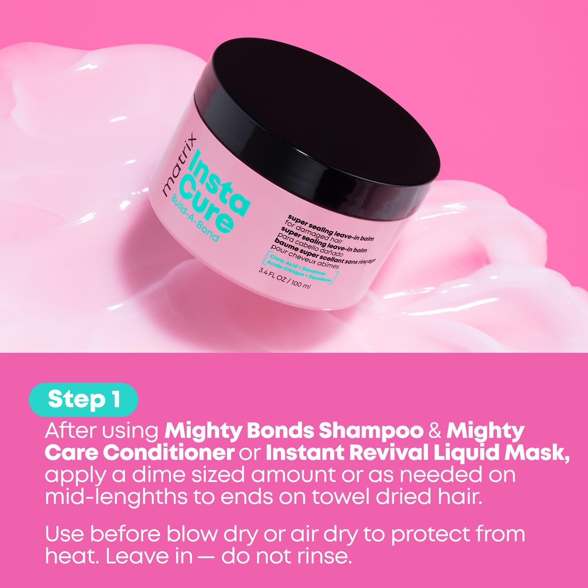 Matrix Instacure Build-A-Bond Super Sealing Leave-In Balm - Repairs & Seals Damaged Hair, Heat Protectant & Frizz Control, with Citric Acid & Squalane, Vegan, Sulfate-Free, Paraben-Free (3.4 oz) Avelisse