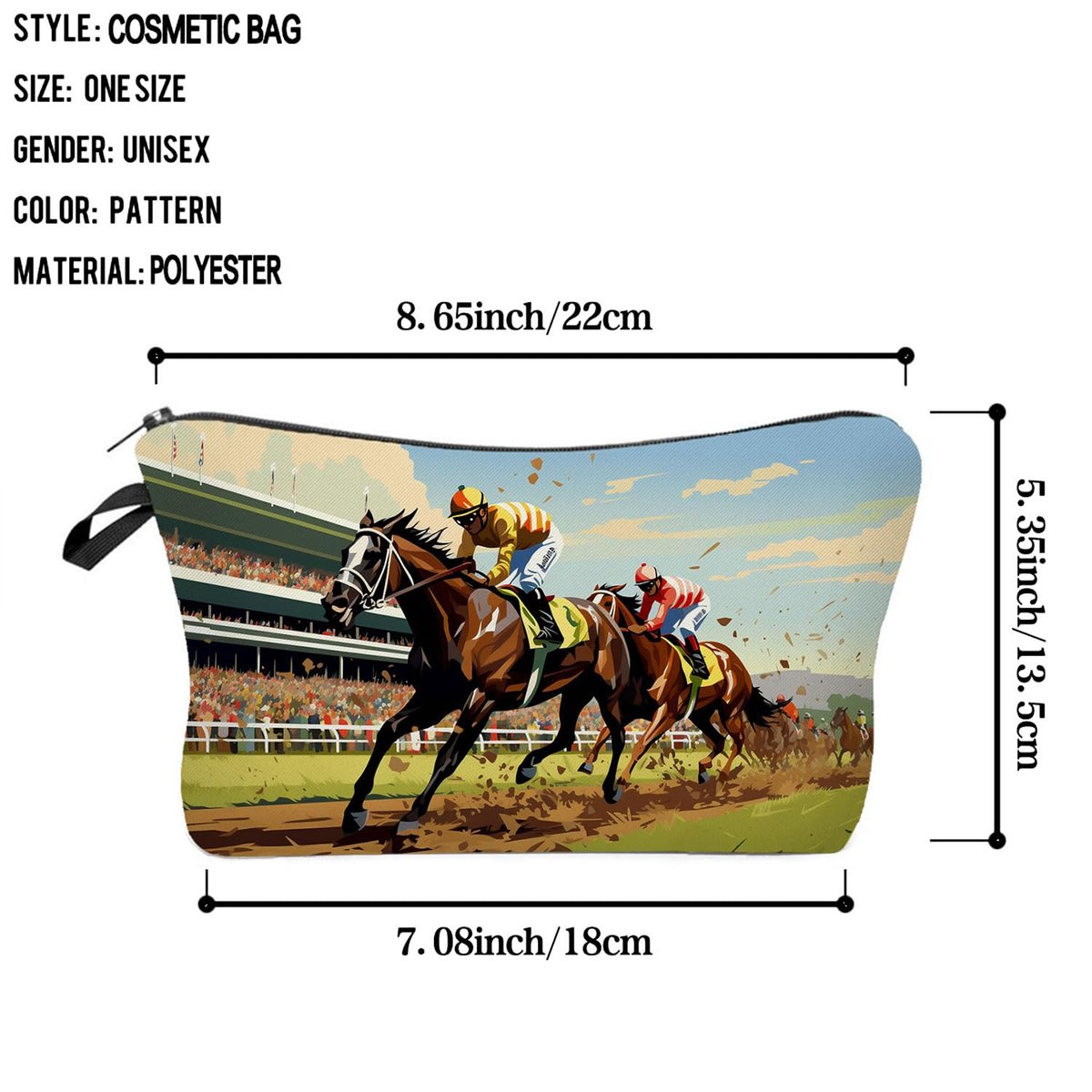 Livel lhood Kentucky Horse Race Makeup Bag – Horse Racing Illustration Print Cosmetic Pouch for Women & Racing Fans - görsel 3