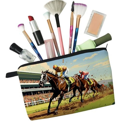 Livel lhood Kentucky Horse Race Makeup Bag – Horse Racing Illustration Print Cosmetic Pouch for Women & Racing Fans