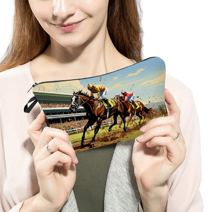 Livel lhood Kentucky Horse Race Makeup Bag – Horse Racing Illustration Print Cosmetic Pouch for Women & Racing Fans