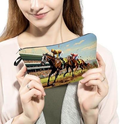 Livel lhood Kentucky Horse Race Makeup Bag – Horse Racing Illustration Print Cosmetic Pouch for Women & Racing Fans