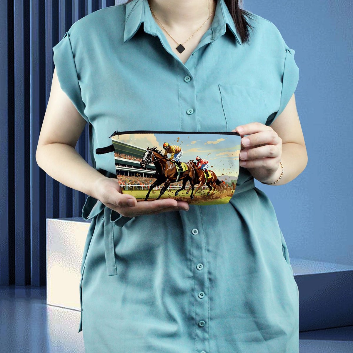 Livel lhood Kentucky Horse Race Makeup Bag – Horse Racing Illustration Print Cosmetic Pouch for Women & Racing Fans - görsel 13