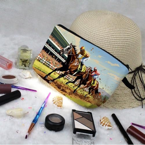 Livel lhood Kentucky Horse Race Makeup Bag – Horse Racing Illustration Print Cosmetic Pouch for Women & Racing Fans - görsel 10