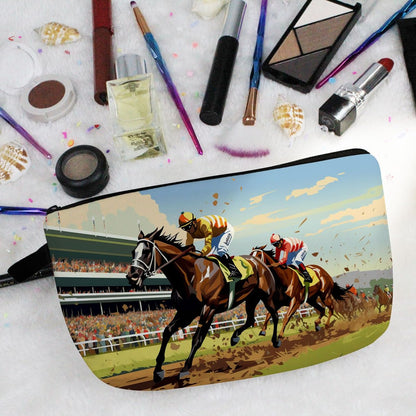 Livel lhood Kentucky Horse Race Makeup Bag – Horse Racing Illustration Print Cosmetic Pouch for Women & Racing Fans
