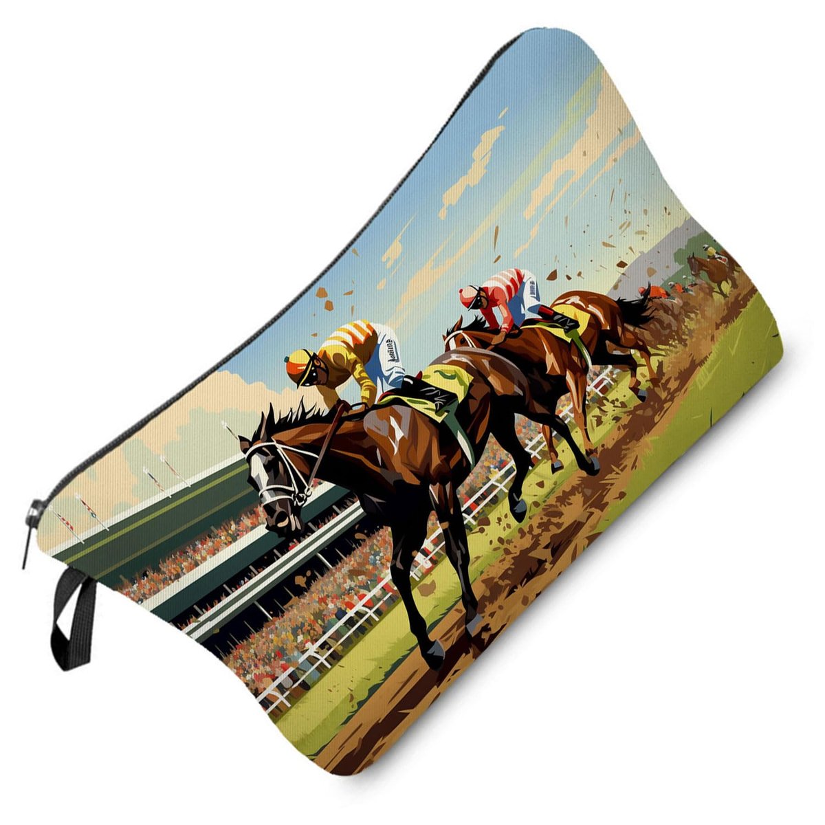 Livel lhood Kentucky Horse Race Makeup Bag – Horse Racing Illustration Print Cosmetic Pouch for Women & Racing Fans - görsel 1
