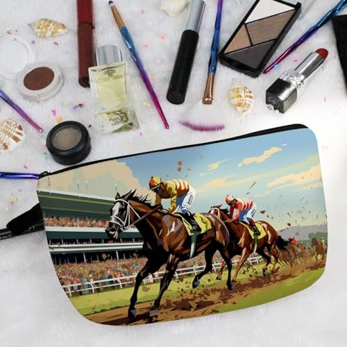 Livel lhood Kentucky Horse Race Makeup Bag – Horse Racing Illustration Print Cosmetic Pouch for Women & Racing Fans - görsel 6