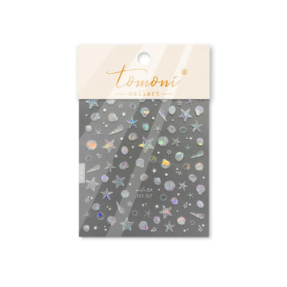 Summer Seashell Starfish Nail Art Stickers - Shiny Shell Marine Life Nail Decals, 5D Acrylic Engraved Adhesive Sliders for Women & Girls
