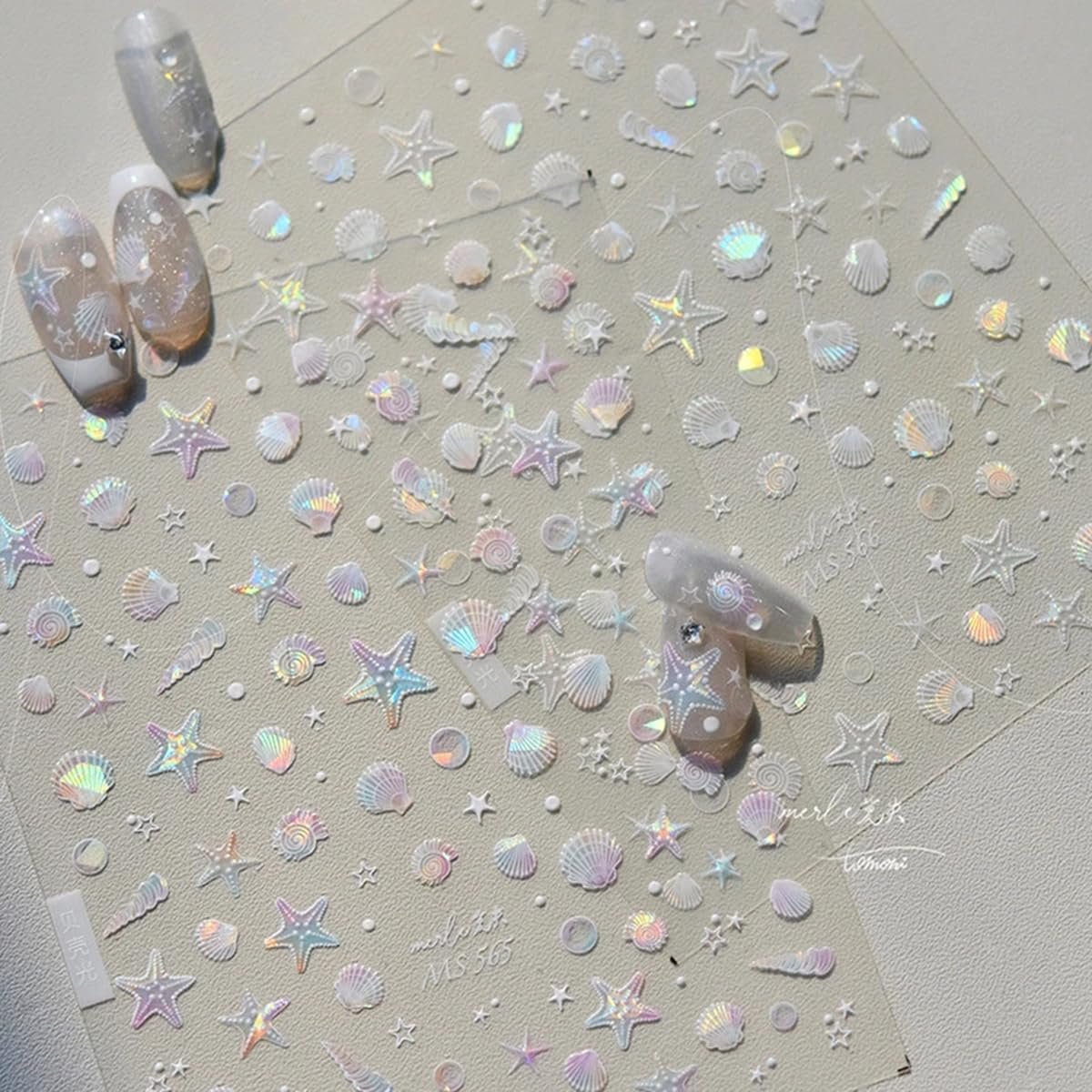 Summer Seashell Starfish Nail Art Stickers - Shiny Shell Marine Life Nail Decals, 5D Acrylic Engraved Adhesive Sliders for Women & Girls - görsel 12