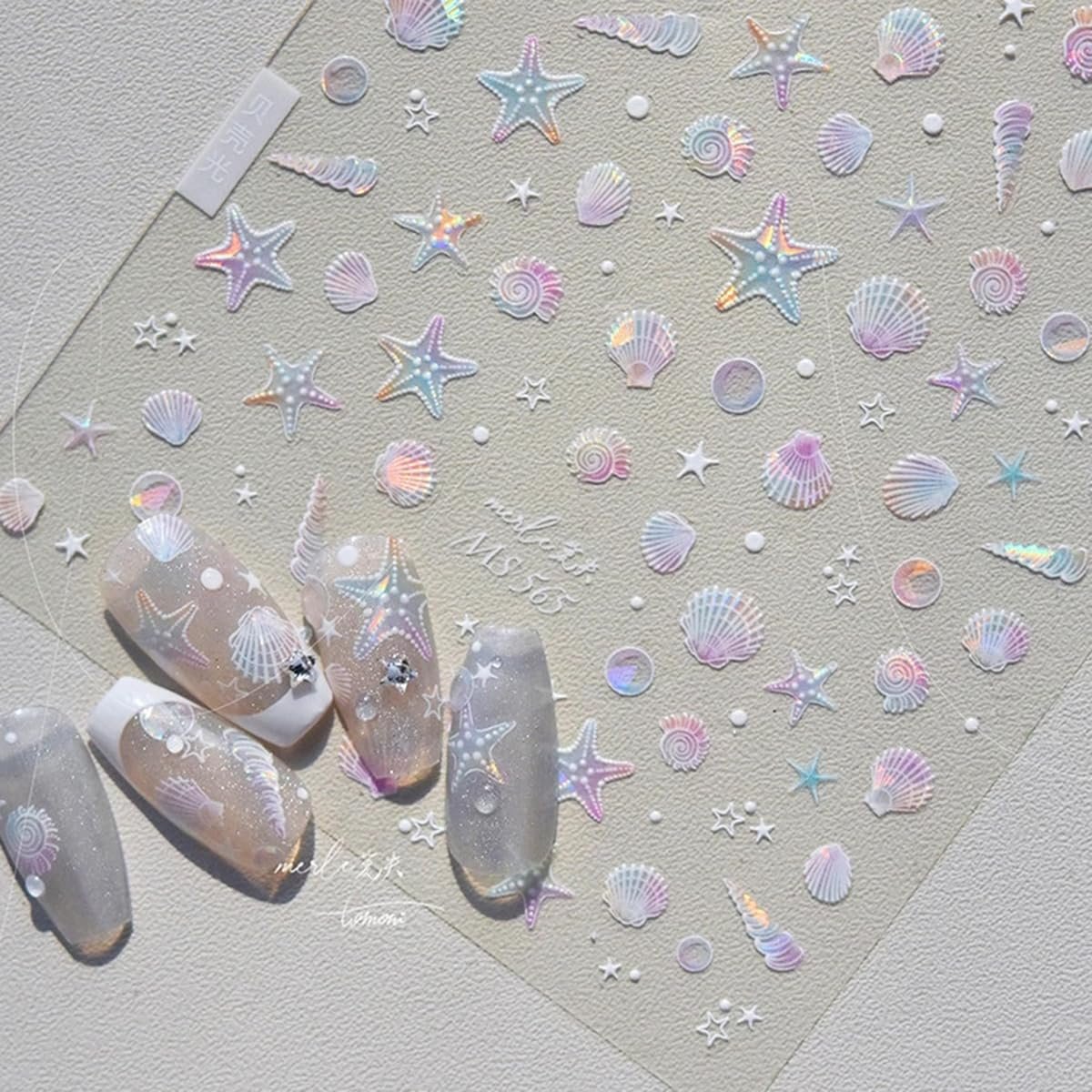 Summer Seashell Starfish Nail Art Stickers - Shiny Shell Marine Life Nail Decals, 5D Acrylic Engraved Adhesive Sliders for Women & Girls - görsel 6