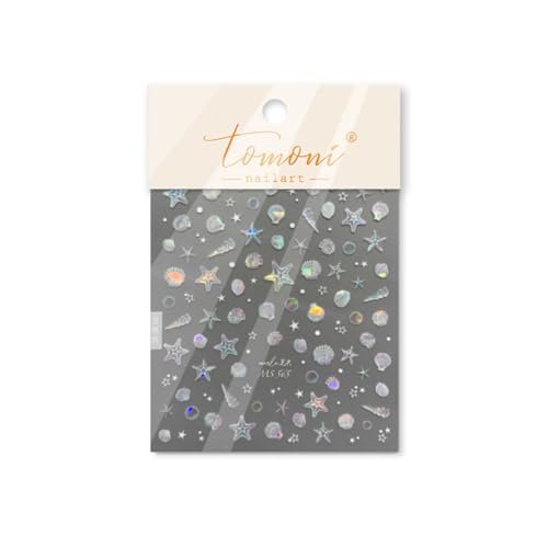 Summer Seashell Starfish Nail Art Stickers - Shiny Shell Marine Life Nail Decals, 5D Acrylic Engraved Adhesive Sliders for Women & Girls - görsel 13