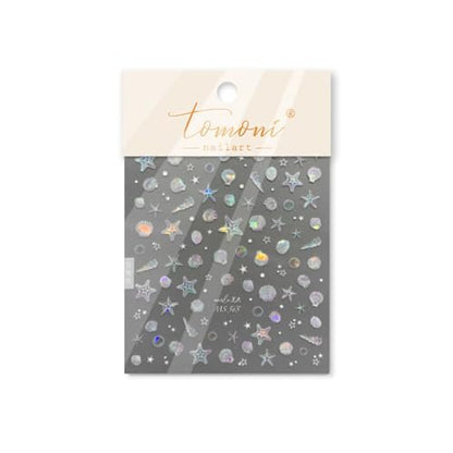 Summer Seashell Starfish Nail Art Stickers - Shiny Shell Marine Life Nail Decals, 5D Acrylic Engraved Adhesive Sliders for Women & Girls
