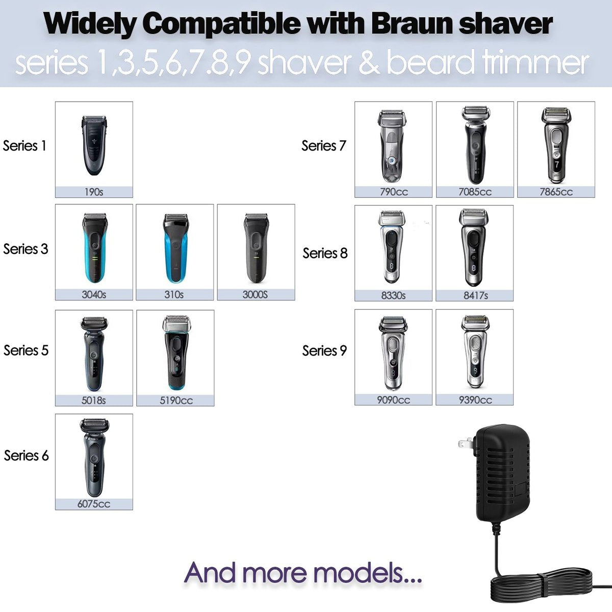 Liopif 12V Charger Replacement for Braun Series 3/5/6/7/8/9 Shavers – Cord Wall Power Adaptor for Braun Beard Trimmer & Electric Razor (Z20, 5513, 310s, 3040s) - görsel 3
