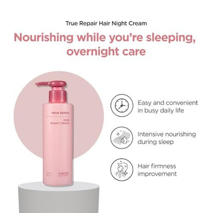 AMOS PROFESSIONAL True Repair Hair Night Cream 6.0 fl oz – K-Beauty Overnight Hair Primer & Leave-In Conditioner for Dry & Damaged Hair Avelisse