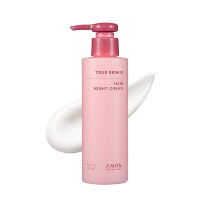AMOS PROFESSIONAL True Repair Hair Night Cream 6.0 fl oz – K-Beauty Overnight Hair Primer & Leave-In Conditioner for Dry & Damaged Hair Avelisse