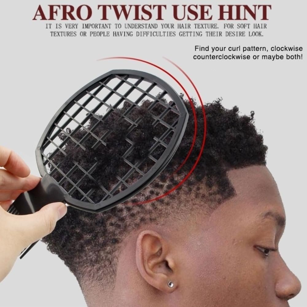 TIKMNO Upgraded 2-Piece Hair Twist Comb & Hair Sponge Brush Set - Superior Curl Definition for Men and Women (Black) - görsel 5