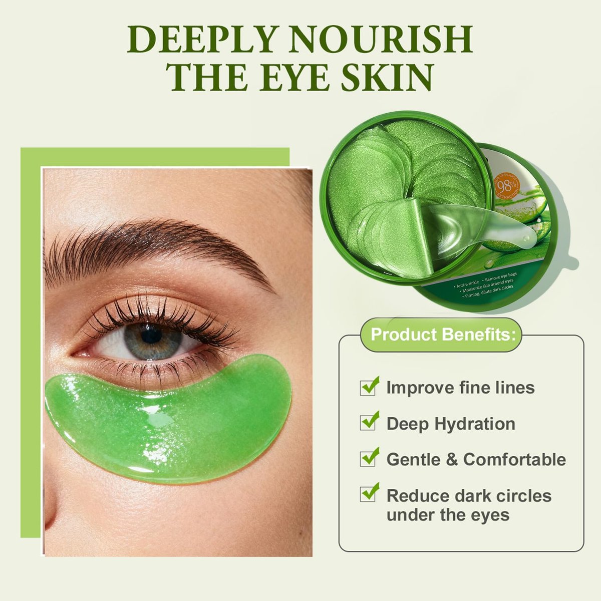 firstfly Under Eye Patches - 60 PCS Aloe Vera Eye Masks for Dark Circles and Puffiness, Hydrating Eye Mask Skincare Avelisse