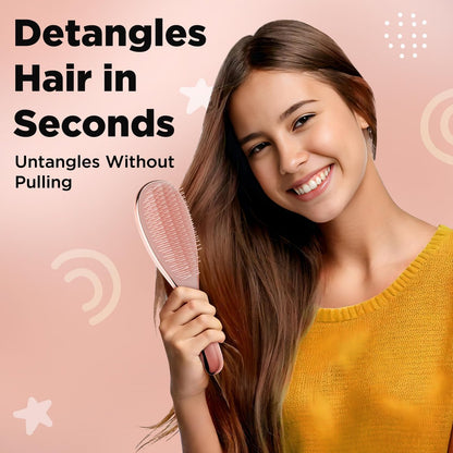 6 Pcs Hair Brush Set with Brush & Combs - Detangling Brush for All Types with Wide Tooth & Tail Comb, Scrunchie & Claw Clip - Hair Care Gift Set with Stickers for Teen Girls, Women & Kids Avelisse