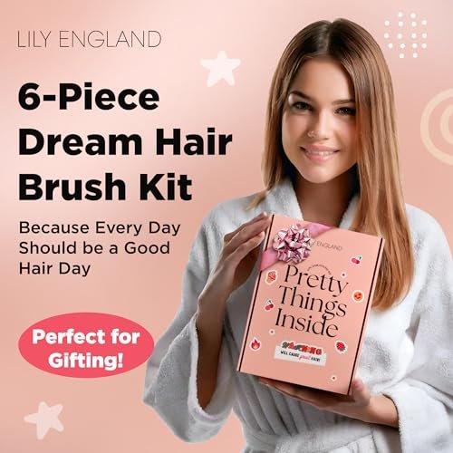 6 Pcs Hair Brush Set with Brush & Combs - Detangling Brush for All Types with Wide Tooth & Tail Comb, Scrunchie & Claw Clip - Hair Care Gift Set with Stickers for Teen Girls, Women & Kids Avelisse