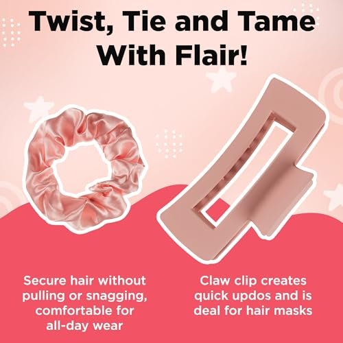 6 Pcs Hair Brush Set with Brush & Combs - Detangling Brush for All Types with Wide Tooth & Tail Comb, Scrunchie & Claw Clip - Hair Care Gift Set with Stickers for Teen Girls, Women & Kids Avelisse