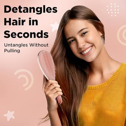 6 Pcs Hair Brush Set with Brush & Combs - Detangling Brush for All Types with Wide Tooth & Tail Comb, Scrunchie & Claw Clip - Hair Care Gift Set with Stickers for Teen Girls, Women & Kids Avelisse