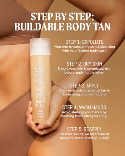 Peta Jane Gradual Tanning Body Lotion – Buildable, Streak-Free Natural Glow, Vegan & Cruelty-Free, 6.7 Fl Oz Avelisse