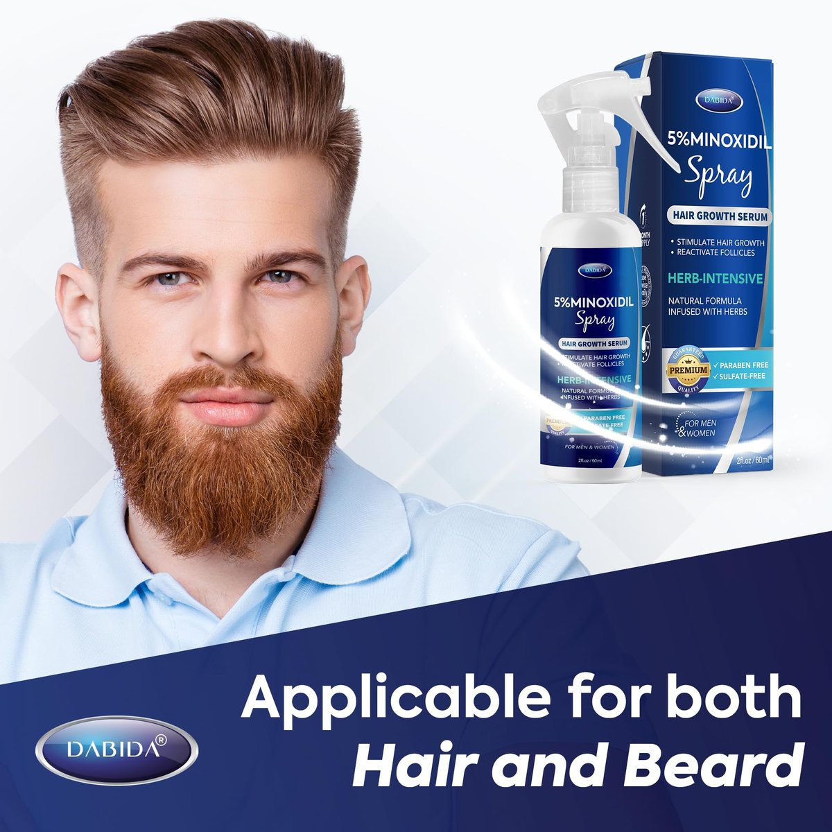DABIDA 5% Minoxidil Hair Regrowth Spray for Women & Men Beard Growth - 60ml - görsel 13