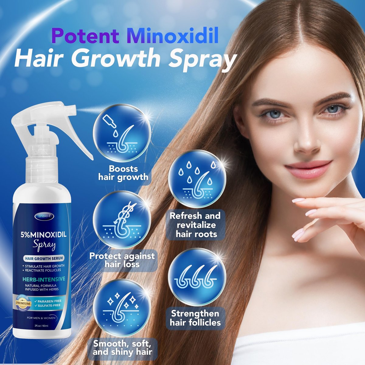 DABIDA 5% Minoxidil Hair Regrowth Spray for Women & Men Beard Growth - 60ml - görsel 17