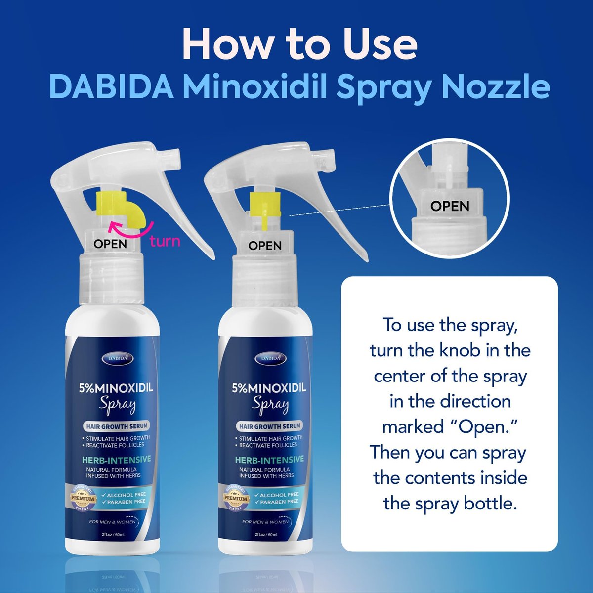DABIDA 5% Minoxidil Hair Regrowth Spray for Women & Men Beard Growth - 60ml - görsel 5