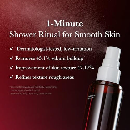 medicube Red Body Peeling Shot - AHA + BHA Exfoliating Body Spray for Smooth Skin, Treats Strawberry Skin & Bumps, 3.88 oz Avelisse